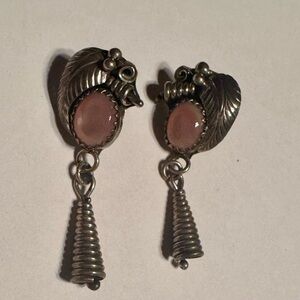 Vintage Native American Sterling Rose Quartz Earrings Signed Beautiful!